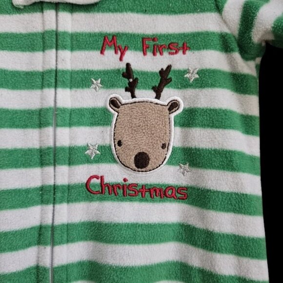 * ABSORBA Green Striped MY FIRST CHRISTMAS Fleece Sleeper 6-12 months - Picture 2 of 4